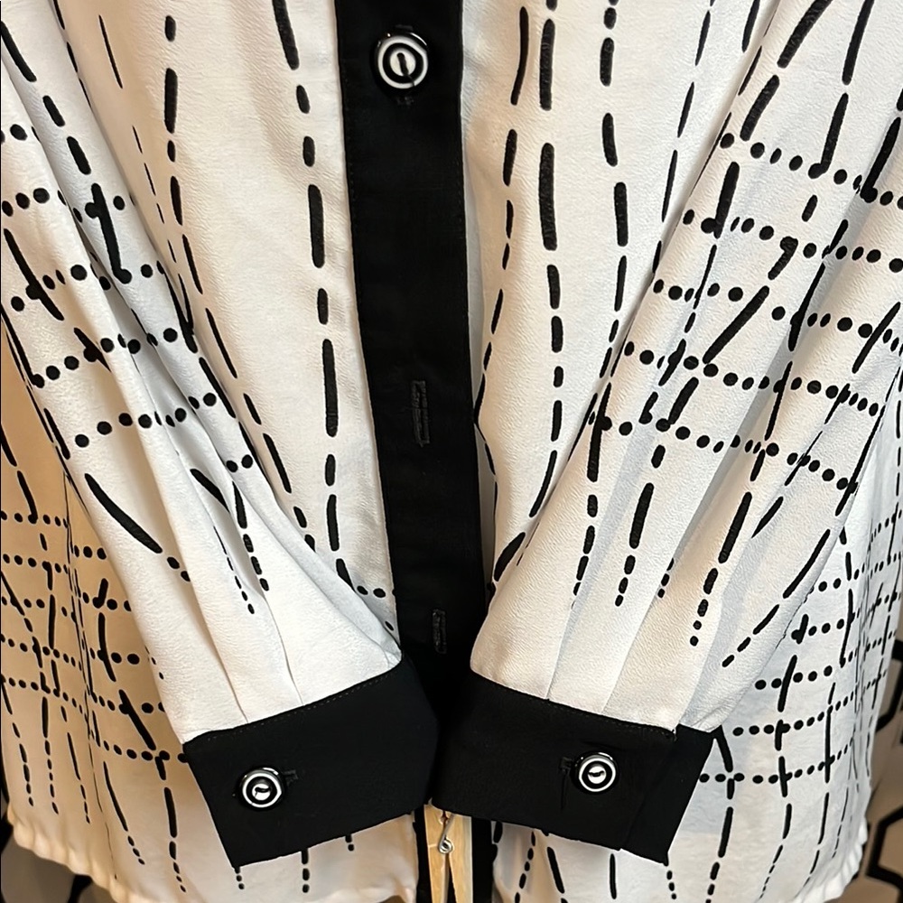 Black and White Long Sleeve Graphic Button Down Shirt - Picture 5 of 11